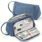 Corduroy triangle pencil case [navy blue]