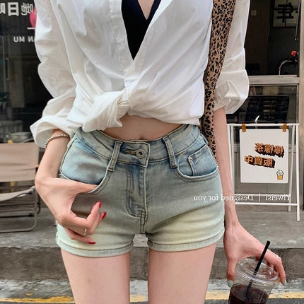Hot Girl Denim Shorts Women's Summer American Retro Small High-Waisted Elastic Slim Slimming Look Hip Hot Pants Ins
