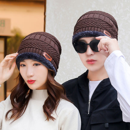 Winter Scarf Hat Two-Piece Set Fleece-Lined Warm Knitted Hat Outdoor Cycling Cold-Proof Woolen Hat Men's Pullover Hat