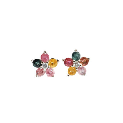 Guan Yu S925 Silver Needle Natural Tourmaline Earrings Flower Ear Hooks Gemstone Factory Wholesale Dropshipping S2053101