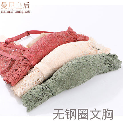 Sexy lace underwear Cassino French triangle cup without steel ring thin bra gathered bra women manufacturers wholesale