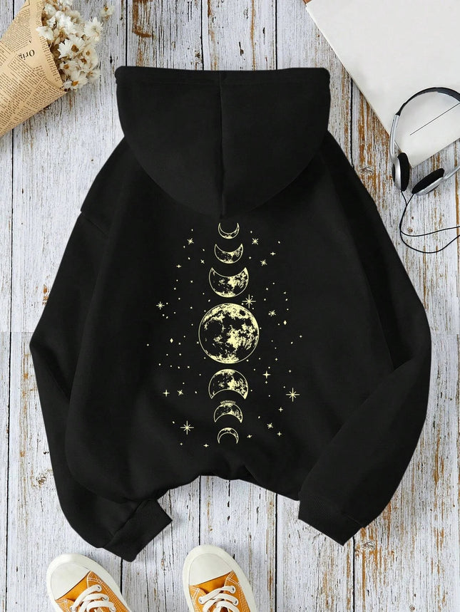 New Sweatshirt with Different Moon Print, Front and Back Printed Sweatshirt Casual and Fashionable Millennium