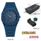 Blue case, blue dial, blue stripe
