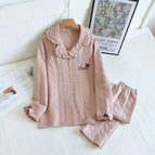 Air layer embroidery fungus collar women's set-powder / L