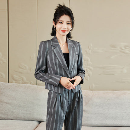 Khaki Suit Women's 2024 Autumn and Winter Fashion Green Business Wear European and American Casual Wide Long Two-Piece Suit