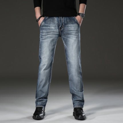 Retro Stretch Anti-Theft Zipper Straight Casual Light Business Men's Jeans Loose and Handsome Men's Pants