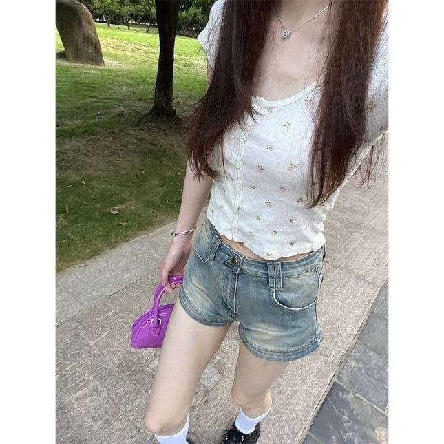 American Retro High Street Petite Shorts Hot Girl Washed Slimming Summer Denim High-Waisted Versatile New Hot Pants