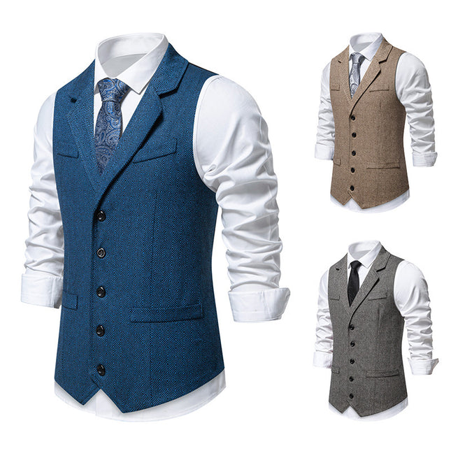 Cross-border Amazon Men's Herringbone Lel Suit Vest American Tooling Retro Tweed Vest Waistcoat Trendy