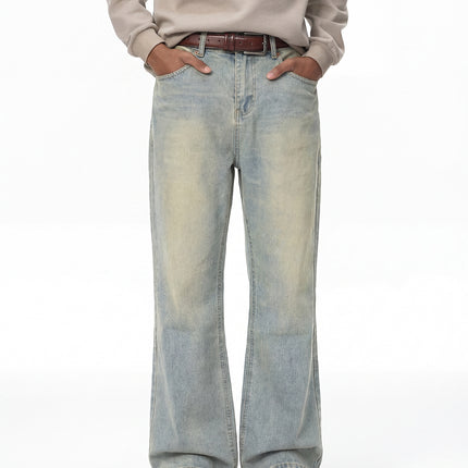 RDT Men's Wear | cleanfit Washed Old Vintage Ice Blue Cream Falling Cat Must Scratch Slight Jeans Men