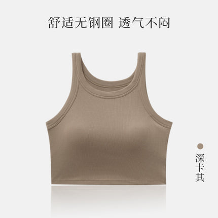 Black Sleeveless Crop Top with Built-In Bra Pads for Women, Designed to Cover Side Breasts, Can Be Worn as a Camisole or Outerwear