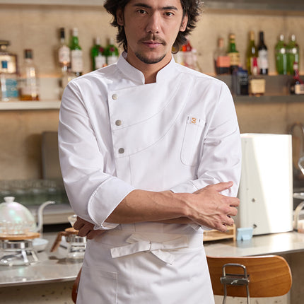 Chef Uniform for Men, Long-Sleeved, Black, for Restaurants, Baking, Kitchen, Moisture-Wicking and Sweat-Wicking