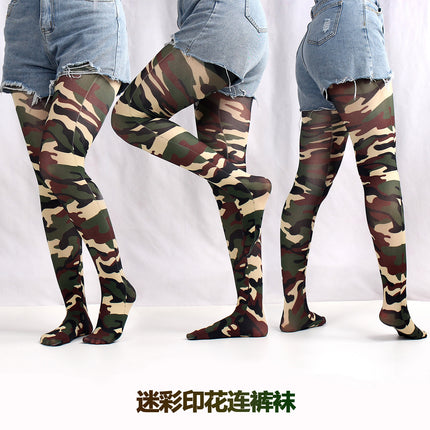 Cross-border spring and autumn thin fashion pantyhose women's stockings flower camouflage chain printed pantyhose summary batch
