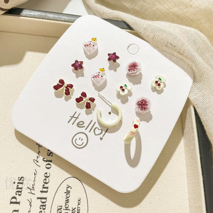 Autumn and Winter Vintage Angora Red Silver Needle Earrings High-end Sense White Exquisite Sweet Elegant All-match Bow Earrings