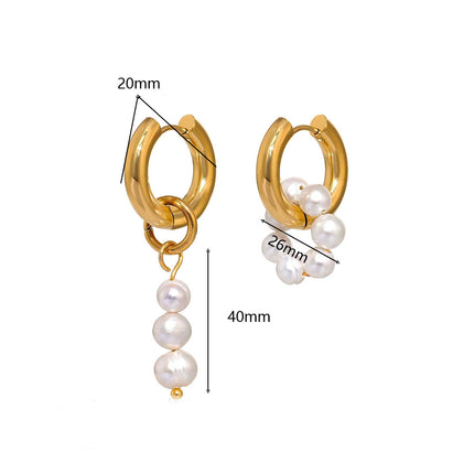 Asymmetric Pearl Earrings, Titanium Steel Light Luxury Style Gold Hoops, Niche Design Baroque Pearl Earrings