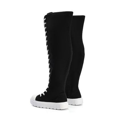 Cross-Border 2024 Spring New Large Size Women's Shoes High-Top Strap Side Zipper Canvas Shoes Simple Long-Tube Over-The-Knee Boots