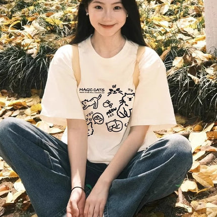 White Short-Sleeve T-Shirt for Women 2026 New Style Pure Cotton Half-Sleeve Loose Summer Base Layer Niche Design Top