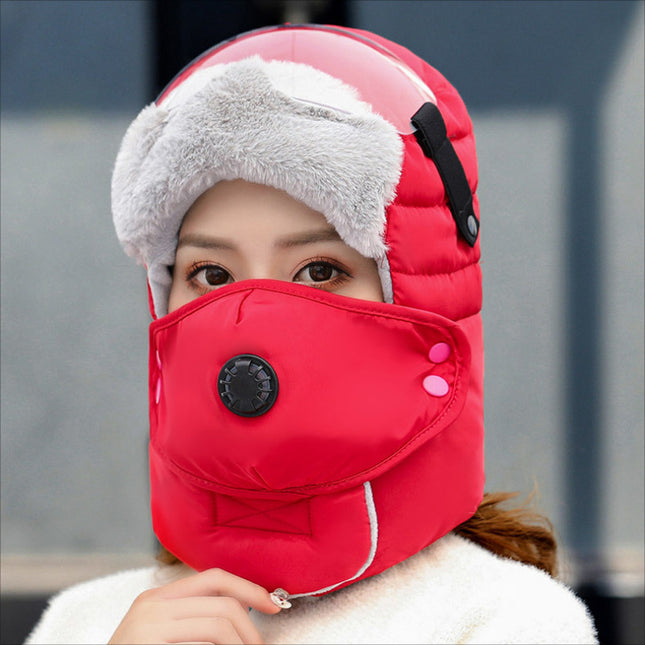 Winter Outdoor Windproof Hat for Men and Women, Ear Protection, Face Protection, Ski Lei Feng Hat, Goggles, Thickeneded Pullover, Cold-Proof Cotton Hat