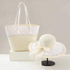 [milk white] ribbon woven bag / Hat + bag set