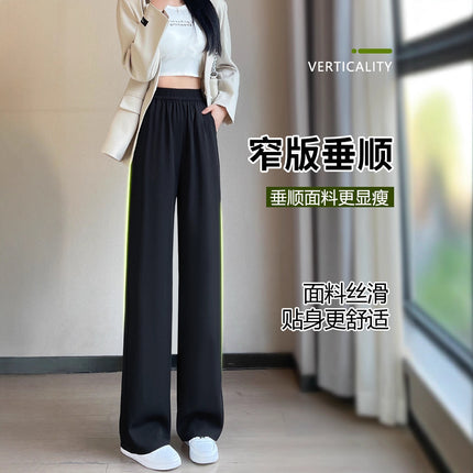 Wide-Leg Pants for Women Spring and Summer 2025 New High-Waist Elastic Suit Casual Petite Draped Black Commuter Straight Pants