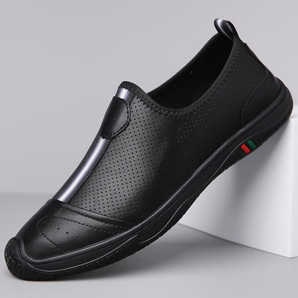 Doug Shoes Men's 2024 New Spring Lazy Slip-on Loafers Soft Bottom Driving Shoes Men's Hollow Leather Shoes