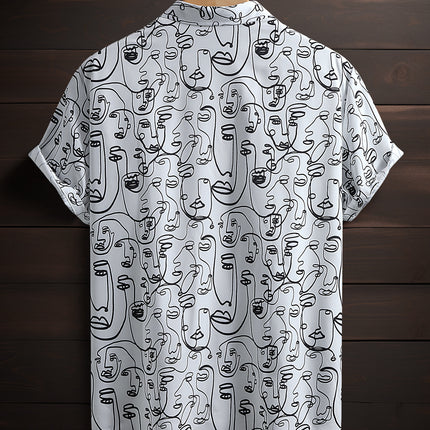 Men's Short-sleeved Shirt Figure Line Printing Foreign Trade Men's Casual Fashion Weiyi Holiday Summer 2025 New