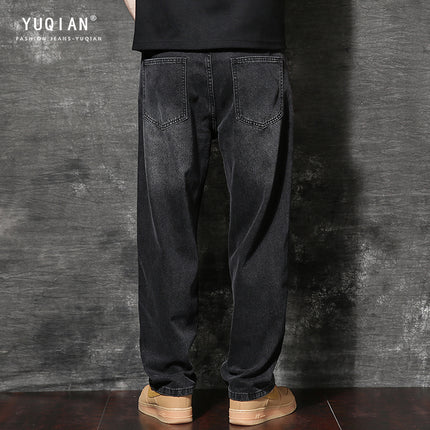 American Style Heavy Trendy Brand Wide Leg fleece-lined Jeans Men's Autumn and Winter New Loose Straight High Street Vintage Pants Spring and Autumn
