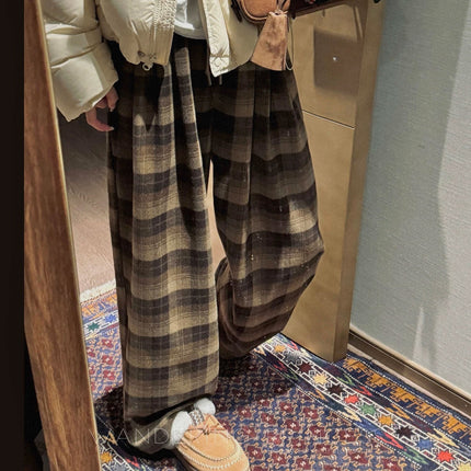 [Add fertilizer to increase] winter fleece-lined thick lambswool plat pants women's high waist warm casual pants