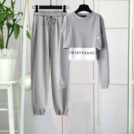 Fried Street Age-reducing Western Style Three-piece Suit Women's 2021 Spring Fashion Short Sweater Sports Casual Trendy Pants