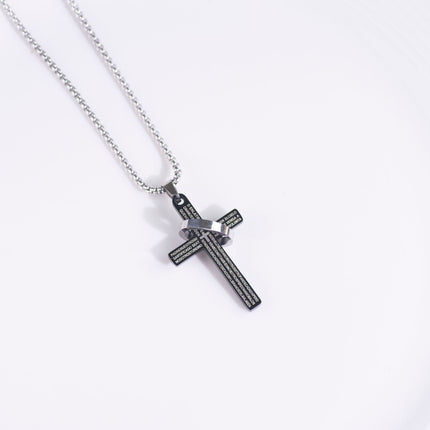 European and American Cross Border Letter Cross Ring Titanium Steel Item Stainless Steel Hip Hop Punk Necklace Street Men's and Women's sweater chain