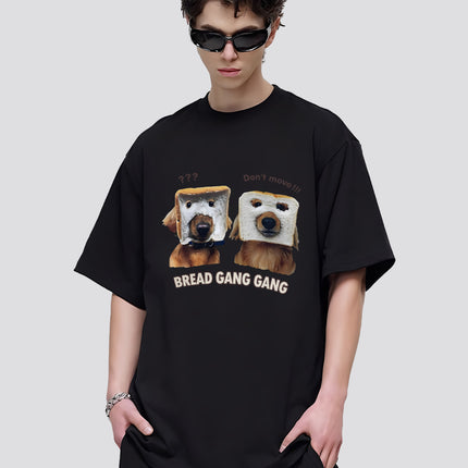 Direct Spray Bread Dog Print Short-sleeved T-shirt American Fashion Brand Casual Men's and Women's Fun Pure Cotton Loose Round Neck T-shirt