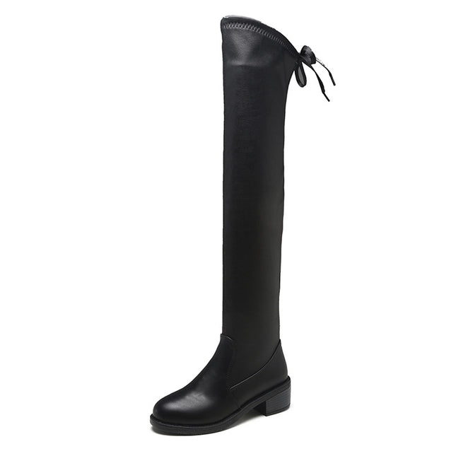 2025 Over-The-Knee Boots Winter New Small Elastic Slim Boots Round Toe Pure Color Thick Heel Sleeve Boots for Women