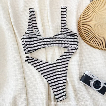 2025 Foreign Trade New Bikini Swimwear Women's Split Wave Cloth Sexy Lace-up Bikini Swimsuit