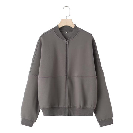Zipper Bomber Jacket Coat Sweatshirt 3399802 Loose High Waist Fleece Pants 319980 Set Cotton