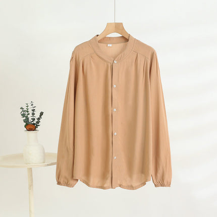 Middle-Aged and Elderly Women's Summer Thin Cardigan Mother's Wear Cotton Silk Long-Sleeved Loose Large Size Artificial Cotton Shirt Pajama Top
