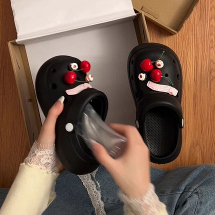 Cute Girly Cherry Hole Shoes for Women, 2026 Summer New Style, Outdoor Thick-Soled Height-Increasing Non-Slip Breathable Sandals