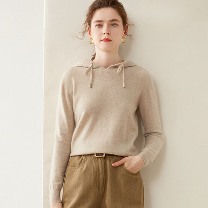 Autumn and Winter Cashmere Hoodie Women's Loose Thin Hooded Knitwear Knitwear Bottoming Outer Wear Sweatshirt Work Clothing Cross-Border