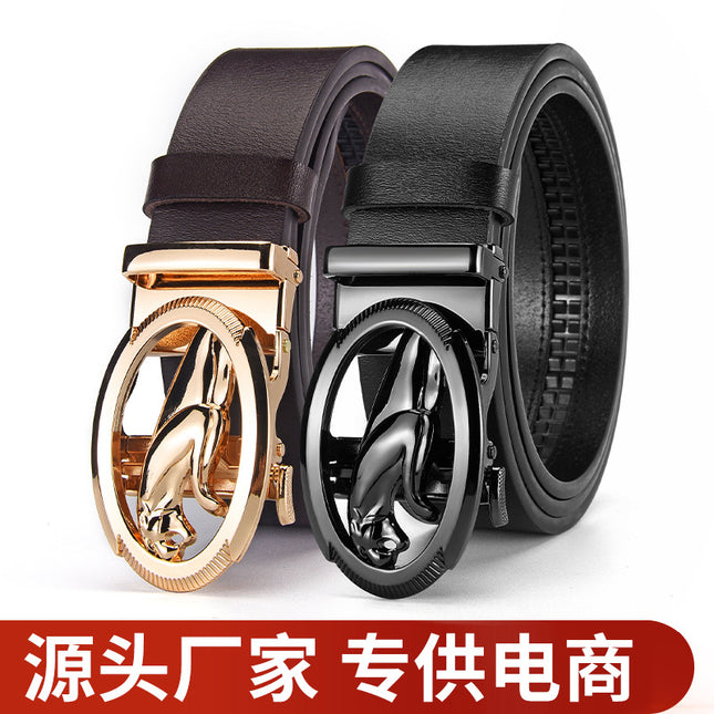 Men's Genuine Leather Belt with Alloy Automatic Buckle, High-End Cowhide Belt, Men's Accessory, Pants Belt, Cross-Border Trade