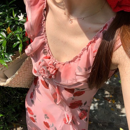 [3.7 10: 00 a.m.] im dress to Twilight Rose Garden ~ V Collar Ruffled Flower Chiffon Holiday Feeling