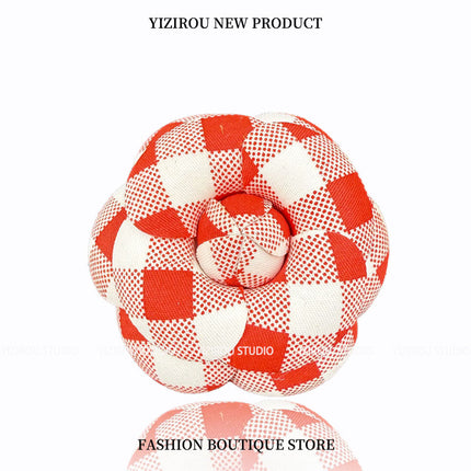 Camellia Brooch with High-Quality Plaid Fabric for Summer and Autumn, Versatile Pin Brooch for High-End Clothing and Bags
