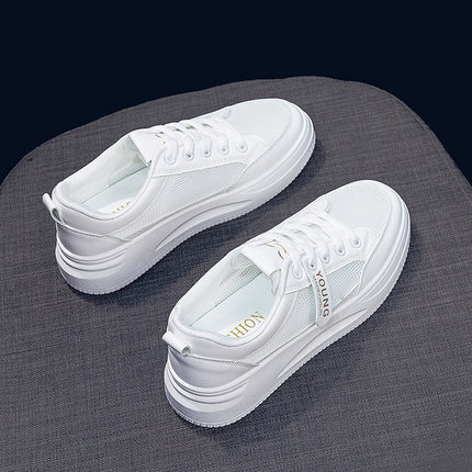 2026 Hot-Selling Spring and Autumn Lightweight White Sneakers with Leather Surface, Height-Increasing Soft Sole, Breathable Thick-Soled Sports Casual Shoes for Women