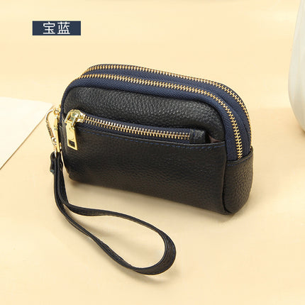 New first layer cowhide hand-held small wallet handbag simple Mini small three zipper leather coin purse for women