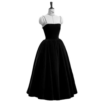 Black Dress 2025 New Dinner Annual Meeting Birthday Party Hepburn Style Suspender Dress Pearl Mini Dress
