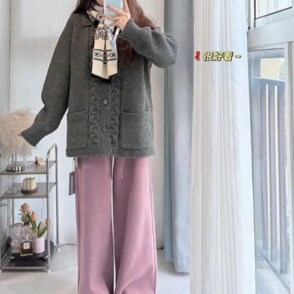 fleece-lined Thickened Straight Sports Pants Women's 2024 Autumn and Winter New Lazy Wind Dipped Casual Wide Leg Floor Trousers