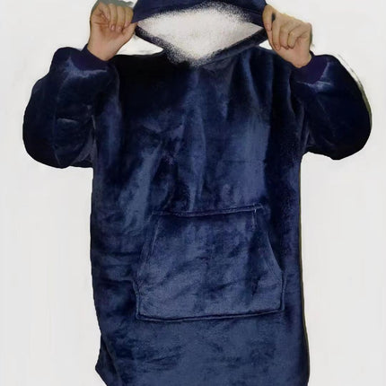 Cross-Border New Men's and Women's Pullover Solid Color Composite Velvet Cold-Proof Clothing for Couples Outdoor Home Clothing Warm Hooded Pajamas