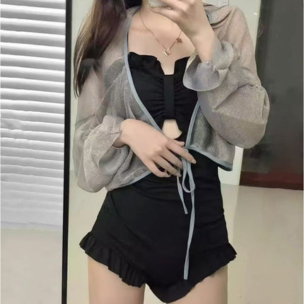 2025 One-Piece Swimsuit with Cover-Up Long-Sleeved Sun Protection Sexy Tight Swimsuit Women's Flesh-Covering Slimming Swimsuit Wholesale