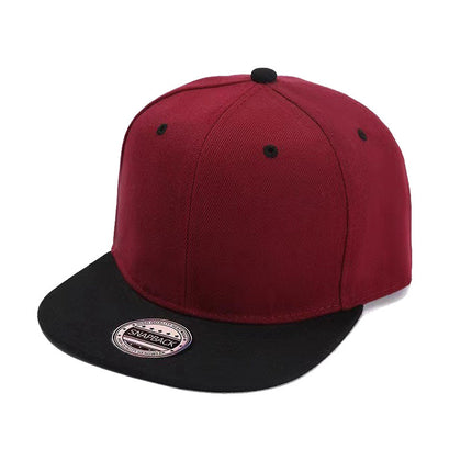 Cross-Border Color-Blocked American-Style Six-Panel Flat-Brim Hip-Hop Hat for Men and Women, Solid Color Plain Flat-Brim Hip-Hop Baseball Cap, Unisex