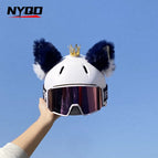 Black ears, white cochlea cat ears (excluding helmet and middle crown)