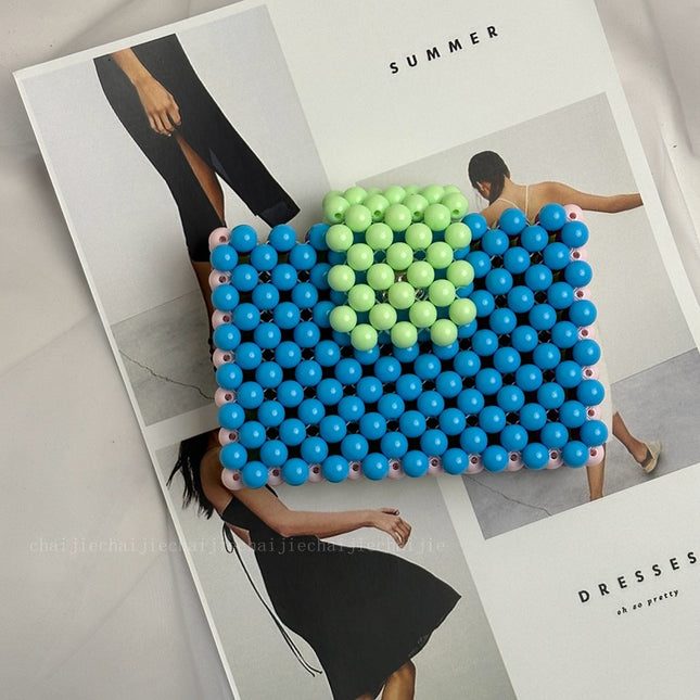 Cross-border Wholesale Handmade Beaded Color Card Bag Acrylic Contrast Color Square ID Bag Mini Hand Coin Purse
