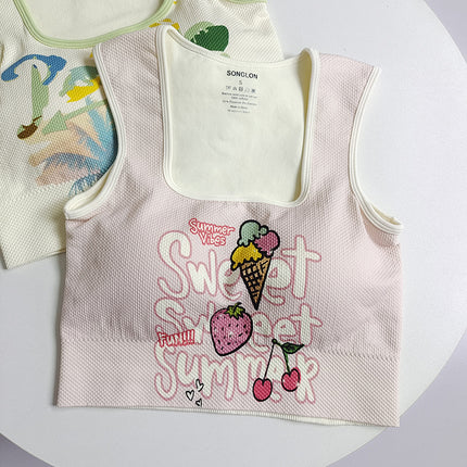 Printed Yoga Vest with Chest Pad Fixed Cup Covering Parm High Strength Elastic Sports Vest Slimming Fitness Running