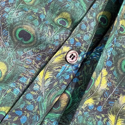 Men's Clothing with a Light Luxury and High-End Feel, Trendy Men's Long-Sleeved Shirts, Printed Peacock Feather Shirts, Light Luxury and Stylish Men's Clothing